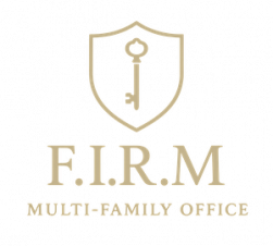 F.I.R.M Logo - a skeleton key in a shield - colour gold